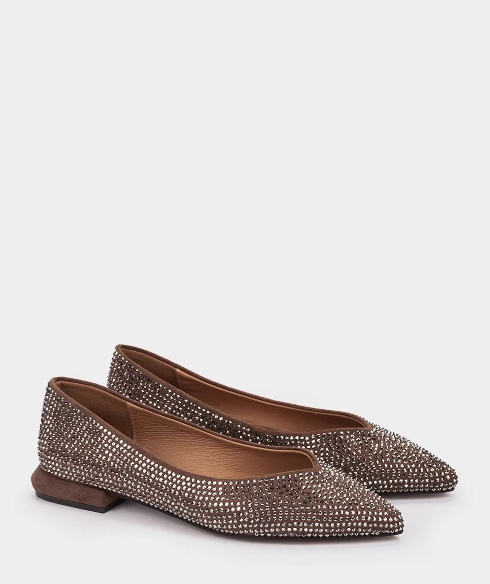 Pedro Miralles Ballerines En Tissu Taupe Avec Details Brillants