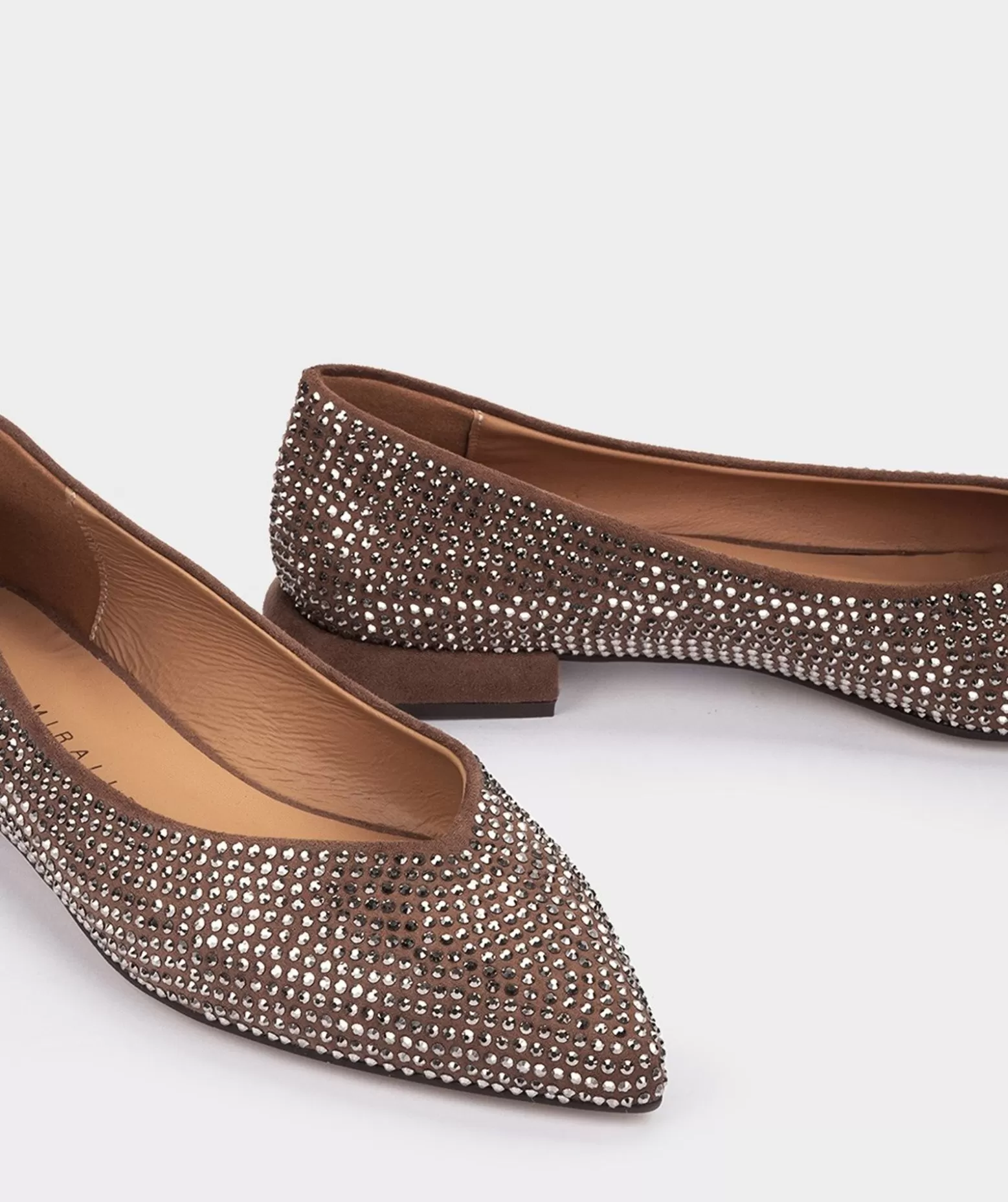 Pedro Miralles Ballerines En Tissu Taupe Avec Details Brillants