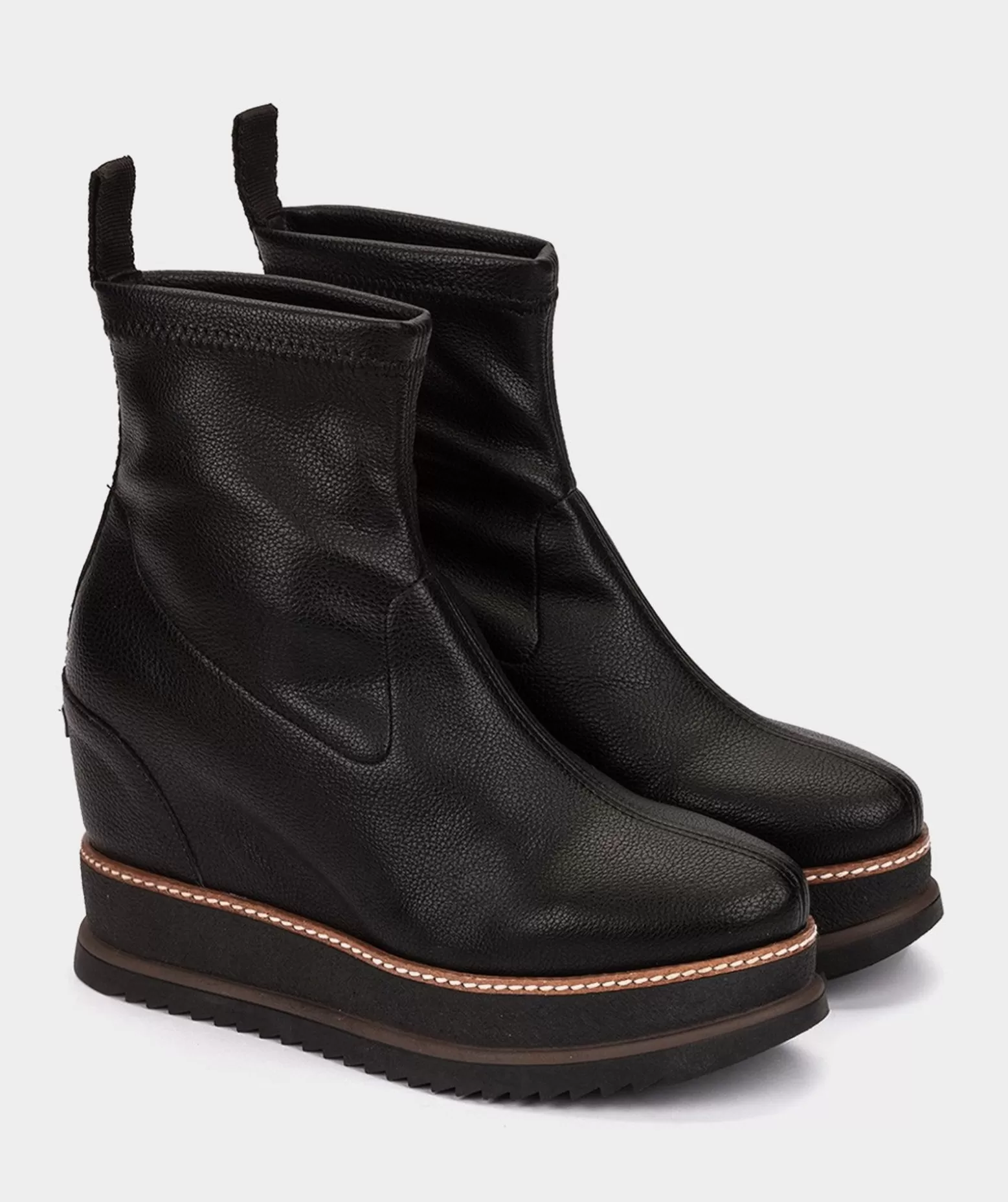 Pedro Miralles Bottines A Semelle Compensee Et Plateforme En Cuir Vegetalien Elastique Noir