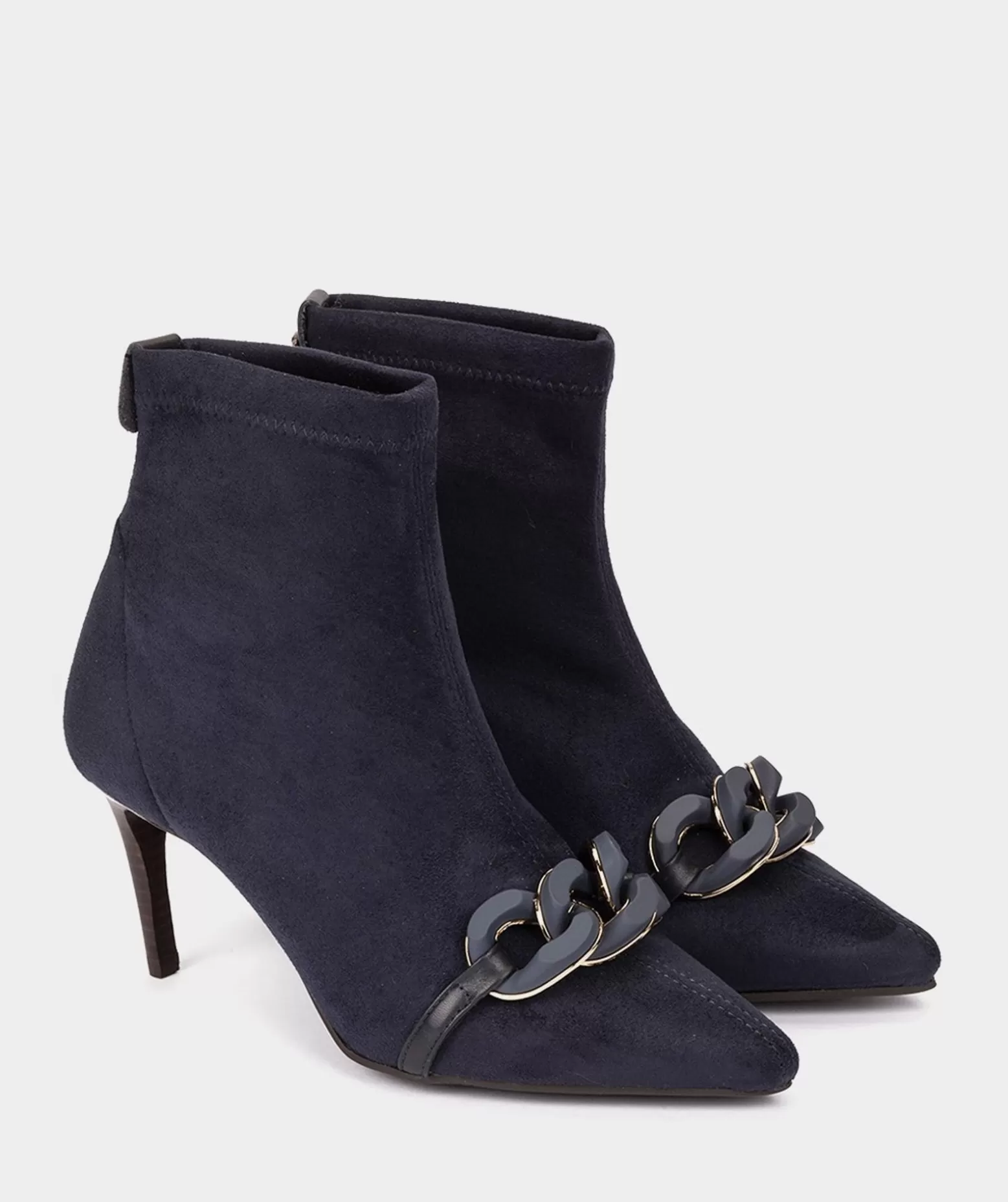 Pedro Miralles Bottines A Talon Et Bout Pointu, En Tissu Elastique A Effet Daim De Couleur Marine.