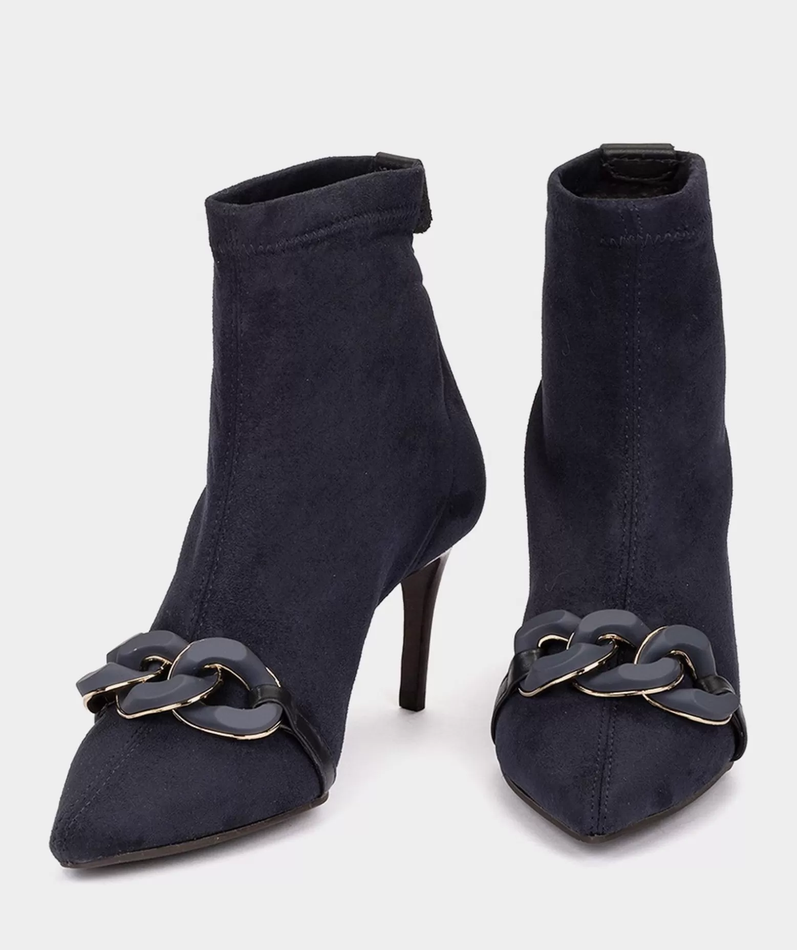 Pedro Miralles Bottines A Talon Et Bout Pointu, En Tissu Elastique A Effet Daim De Couleur Marine.