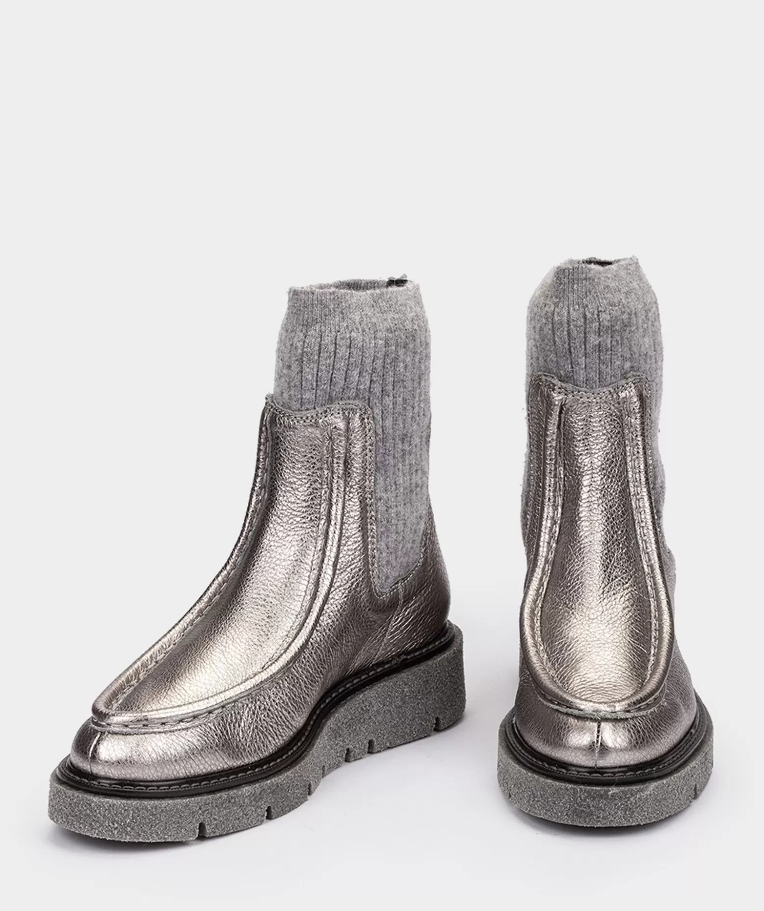 Pedro Miralles Bottines En Cuir Metallise Argente