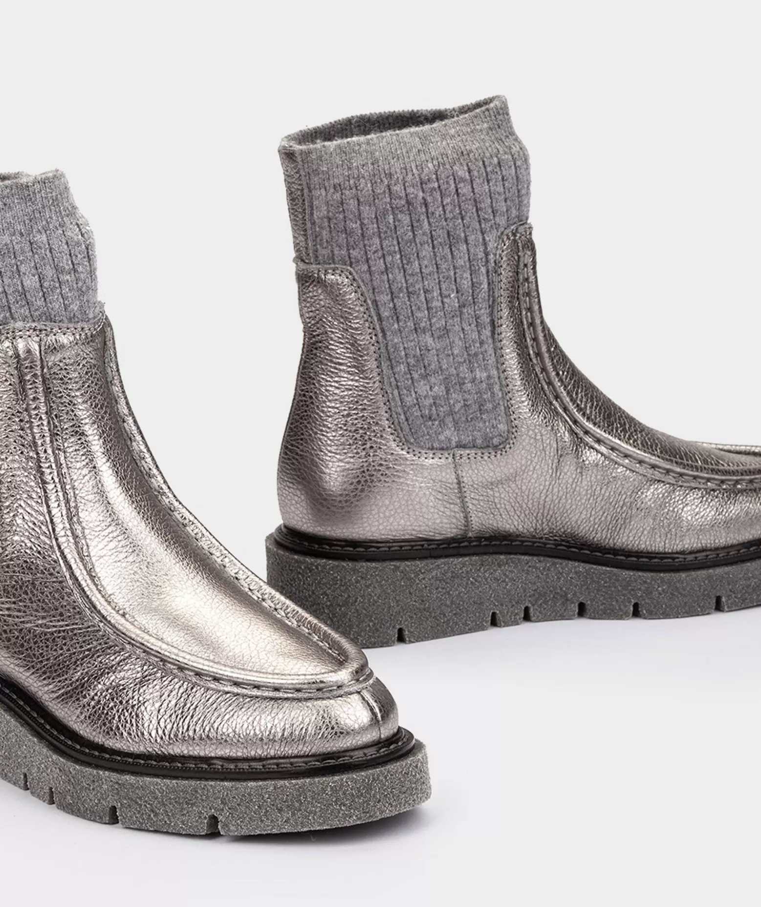 Pedro Miralles Bottines En Cuir Metallise Argente