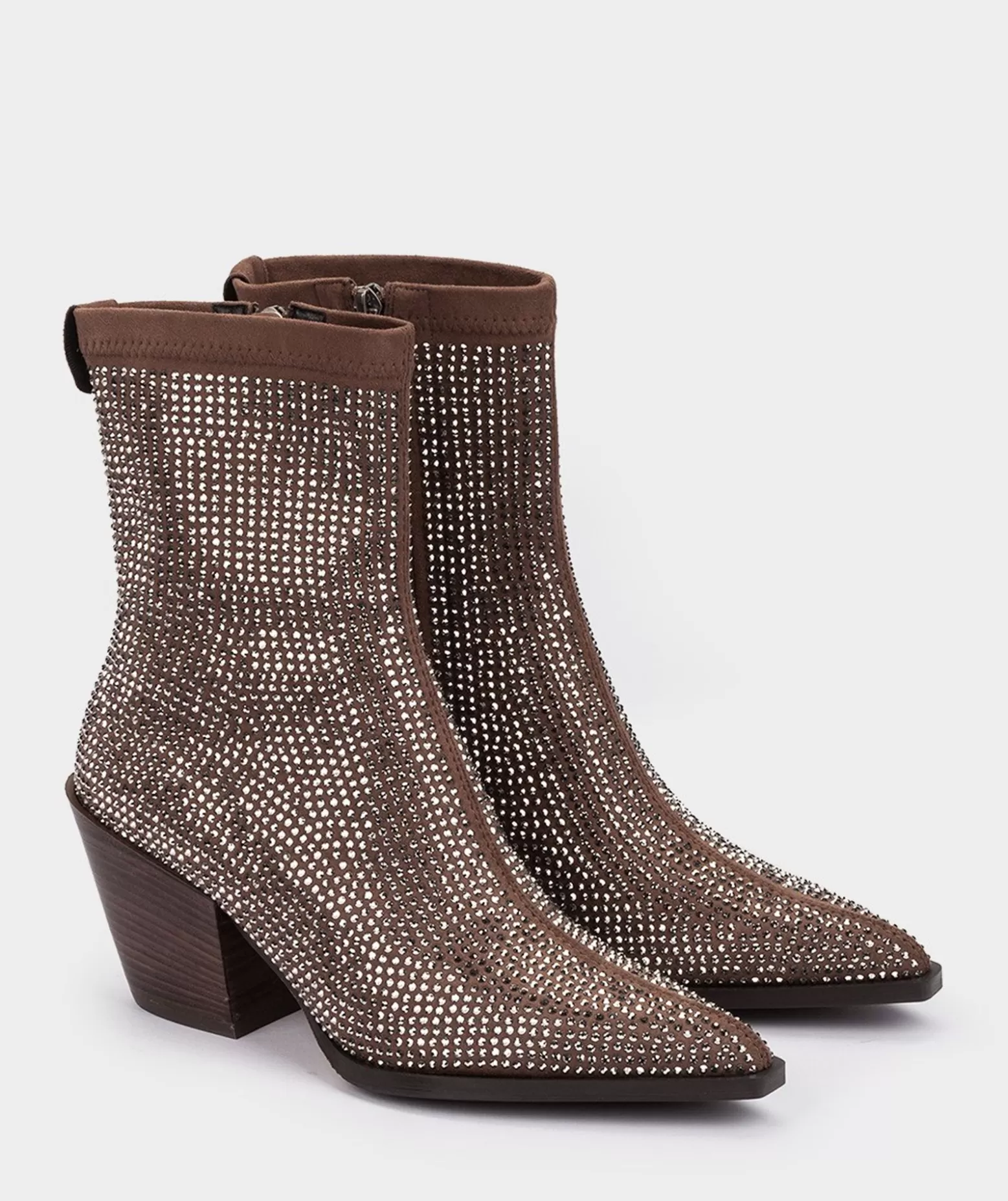 Pedro Miralles Bottines En Tissu Marron Avec Strass