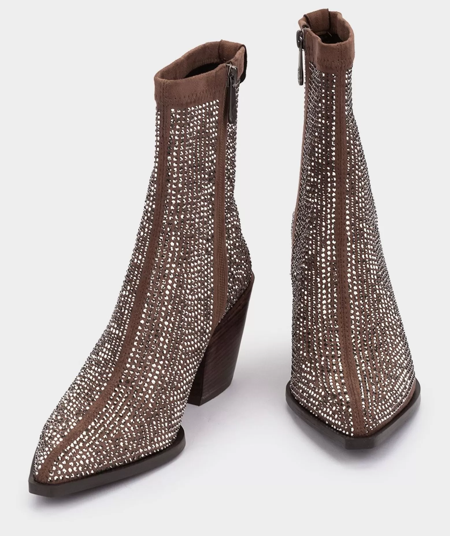 Pedro Miralles Bottines En Tissu Marron Avec Strass