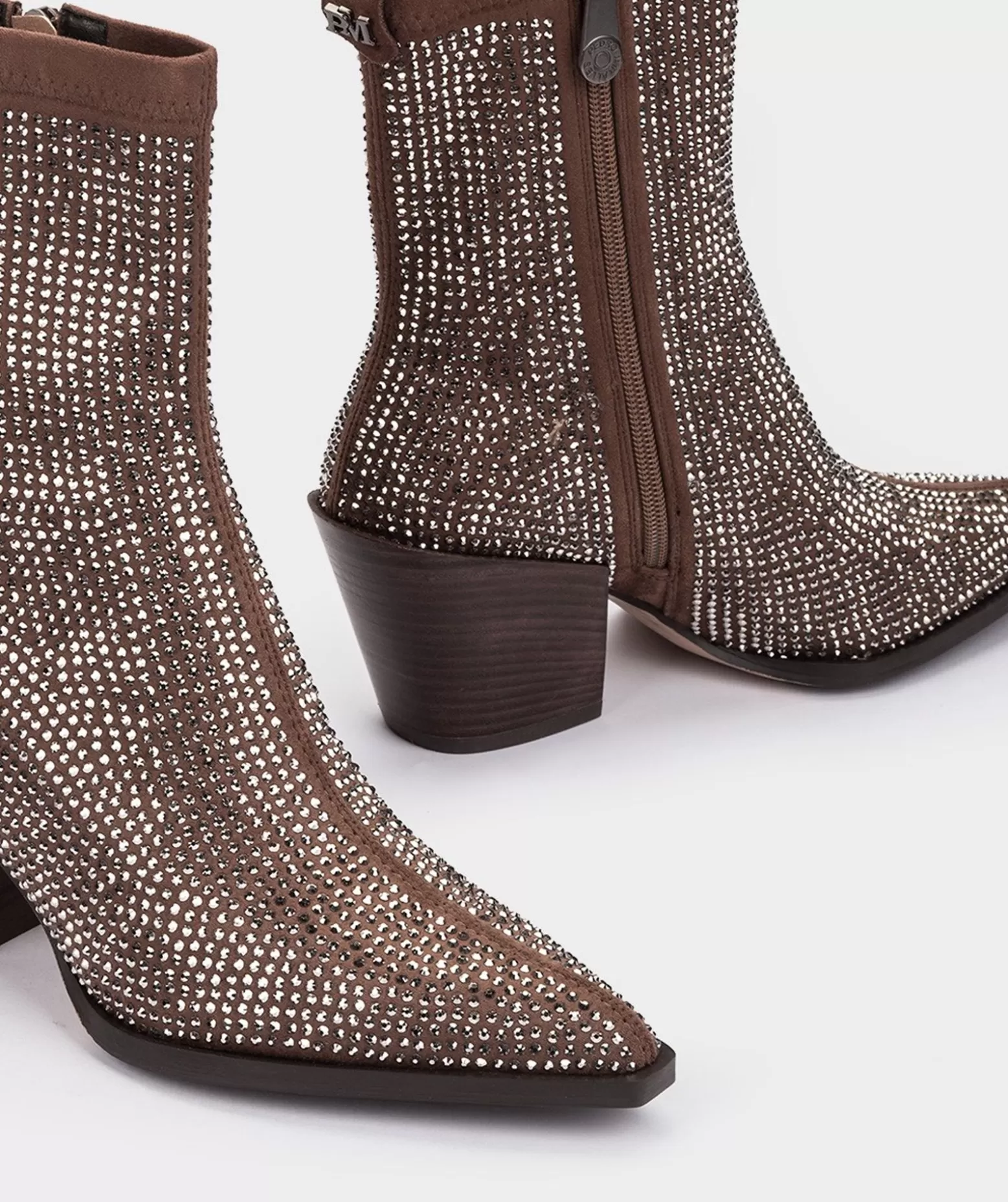 Pedro Miralles Bottines En Tissu Marron Avec Strass