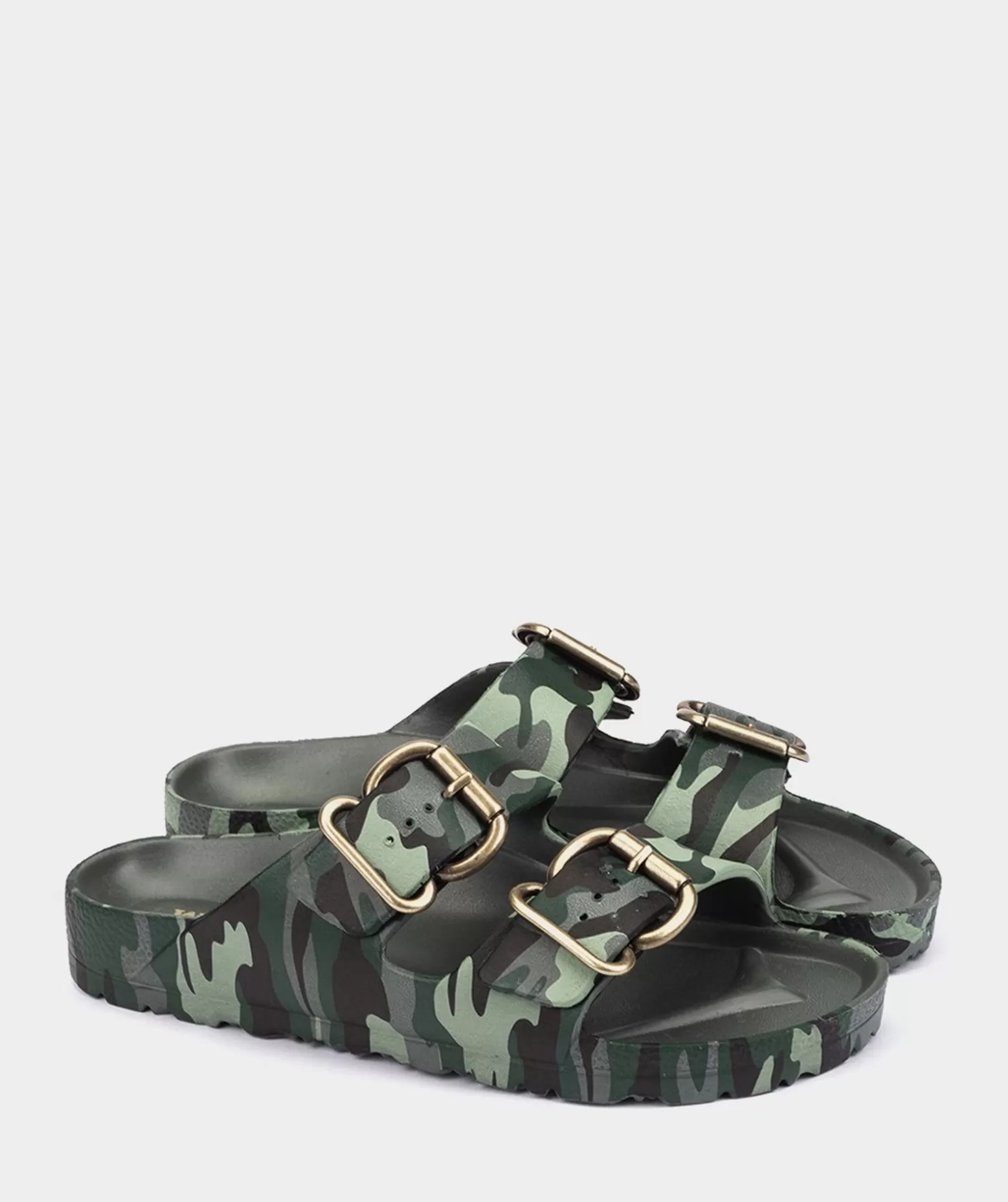 Pedro Miralles Sandales Plates Avec Impression De Camouflage, Ornee De Boucles