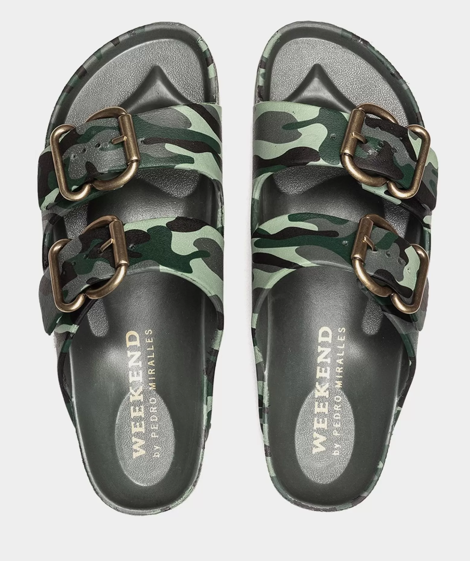 Pedro Miralles Sandales Plates Avec Impression De Camouflage, Ornee De Boucles